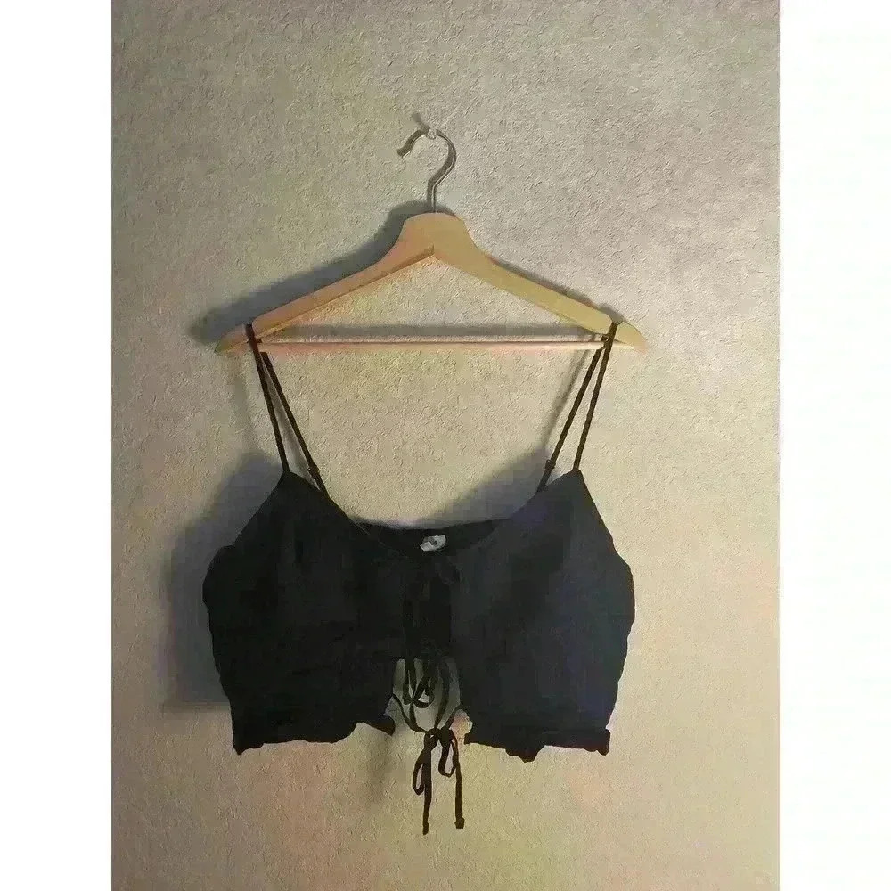 Navy blue Crop lace up front - Picture 2 of 7